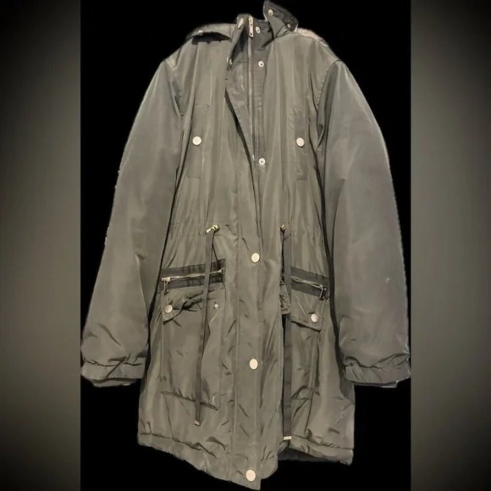heavy weighted ladies tts L beautiful new Olive Green Parka with Faux Fur Trim - Picture 9 of 12